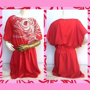 RED DRAWSTRING WAIST FLORAL PRINT DRESS!!!
